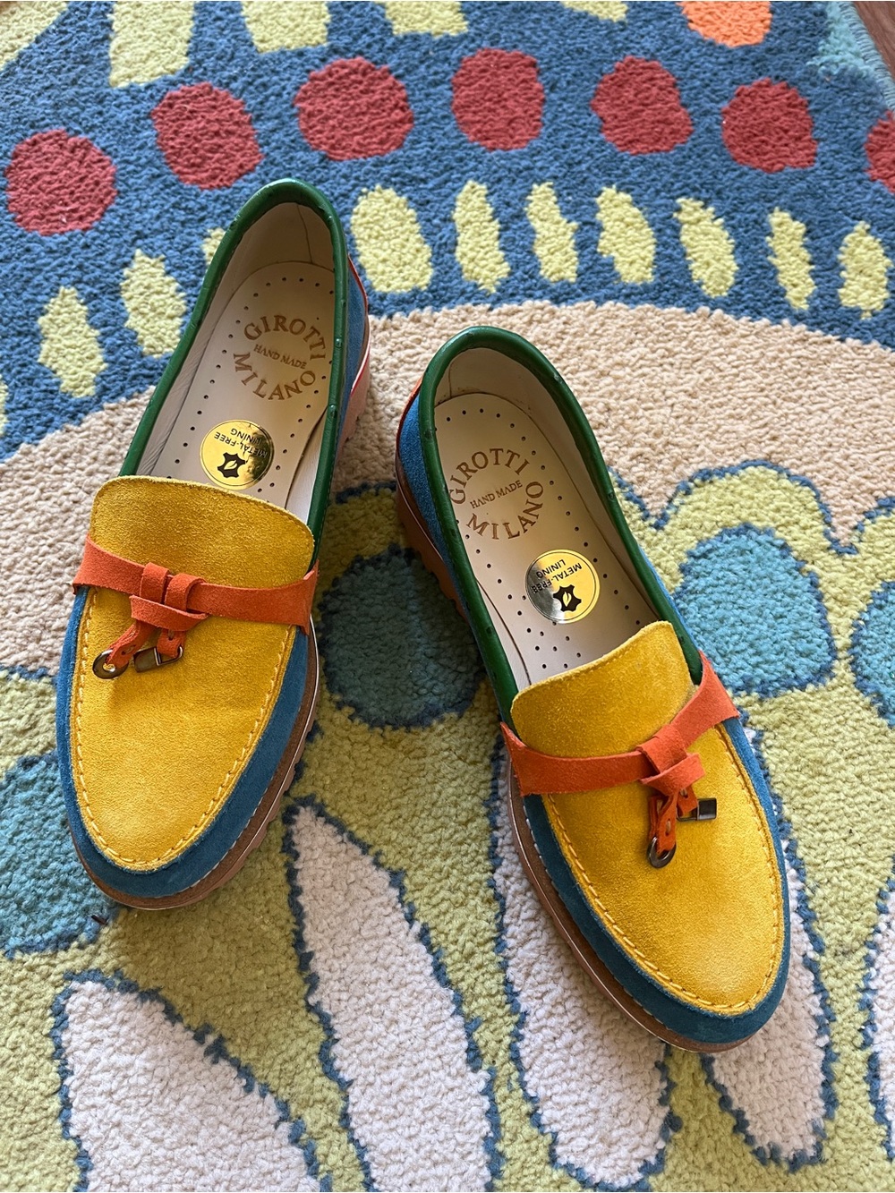 GIROTTI HAND MADE MILANO Modern Moccasins Custom Made size 8 Multi Colored Suede